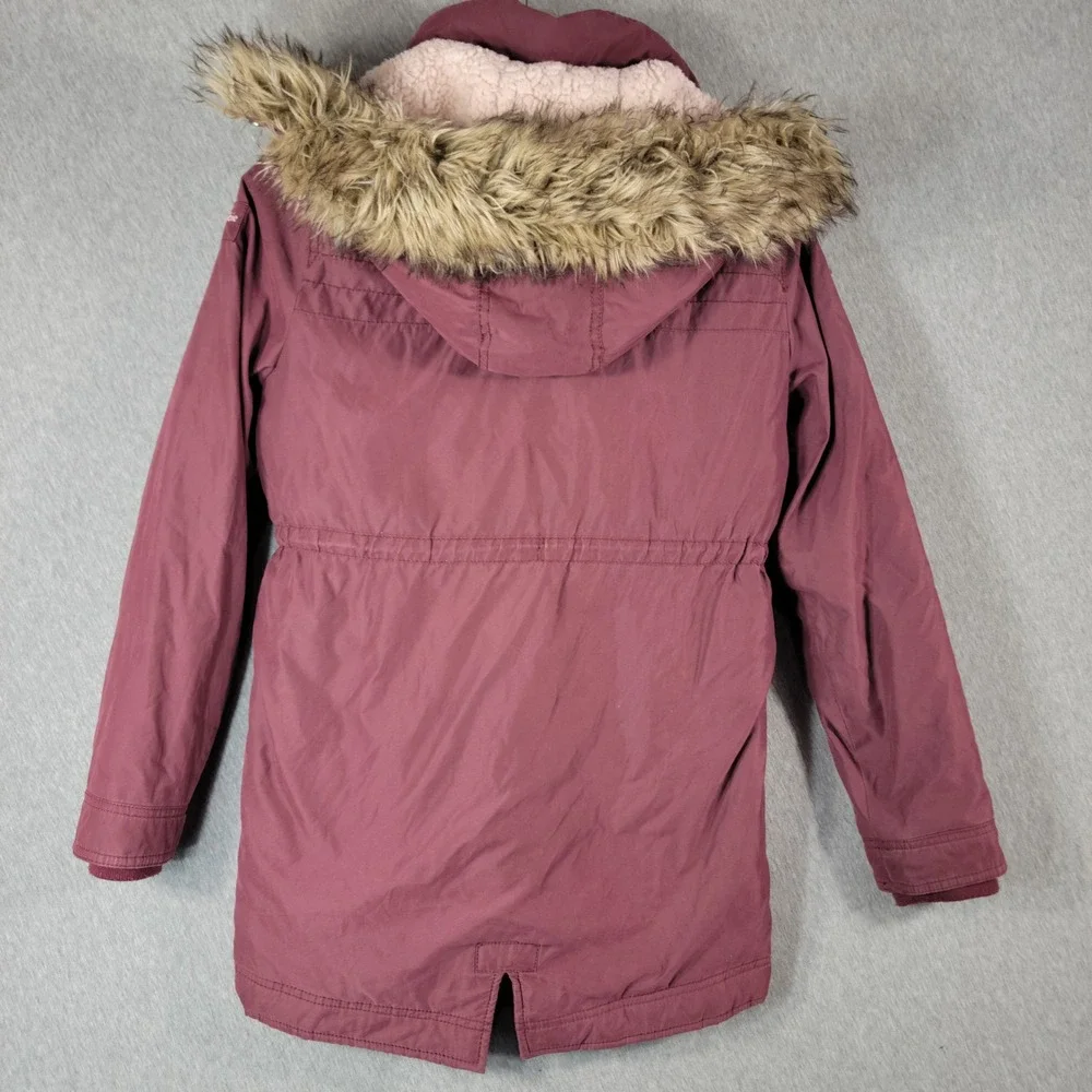 Abercrombie Kids Parka Jacket Kids 15/16 Maroon Faux Fur Hooded Sherpa Lined